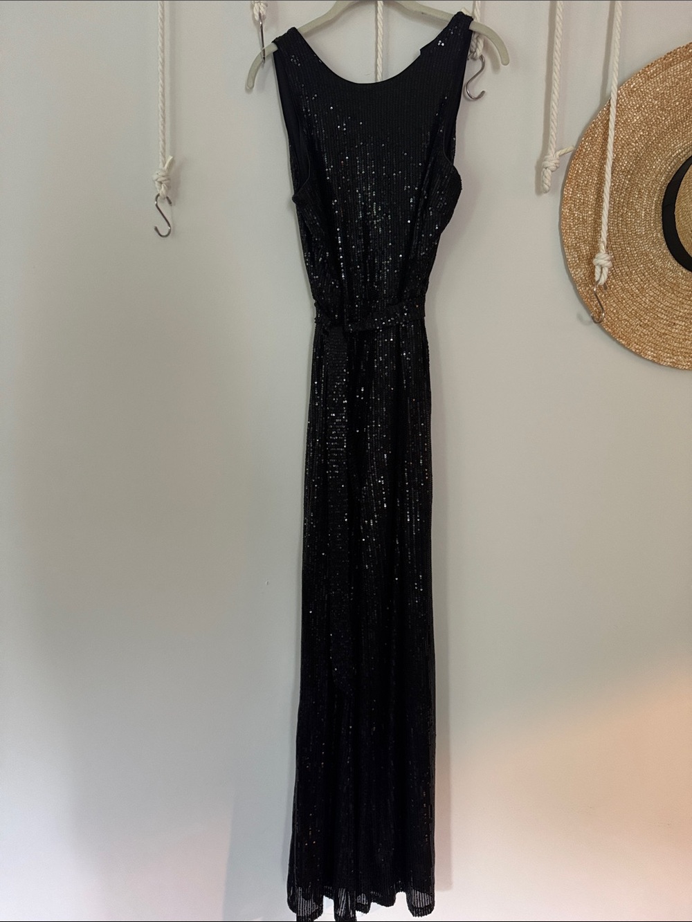Lulus Black Sequin Sleeveless Evening jumpsuit.